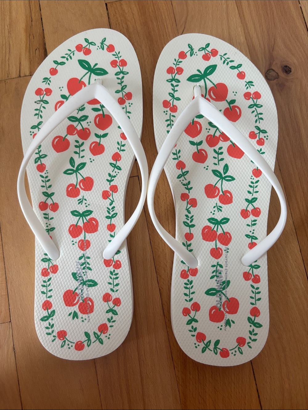 Old Navy White Flip Flops with Red Cherry Print
